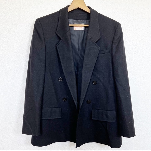 Pendleton- Vintage Black 100% Virgin Wool Pea Coat Size 8 - Picture 1 of 6